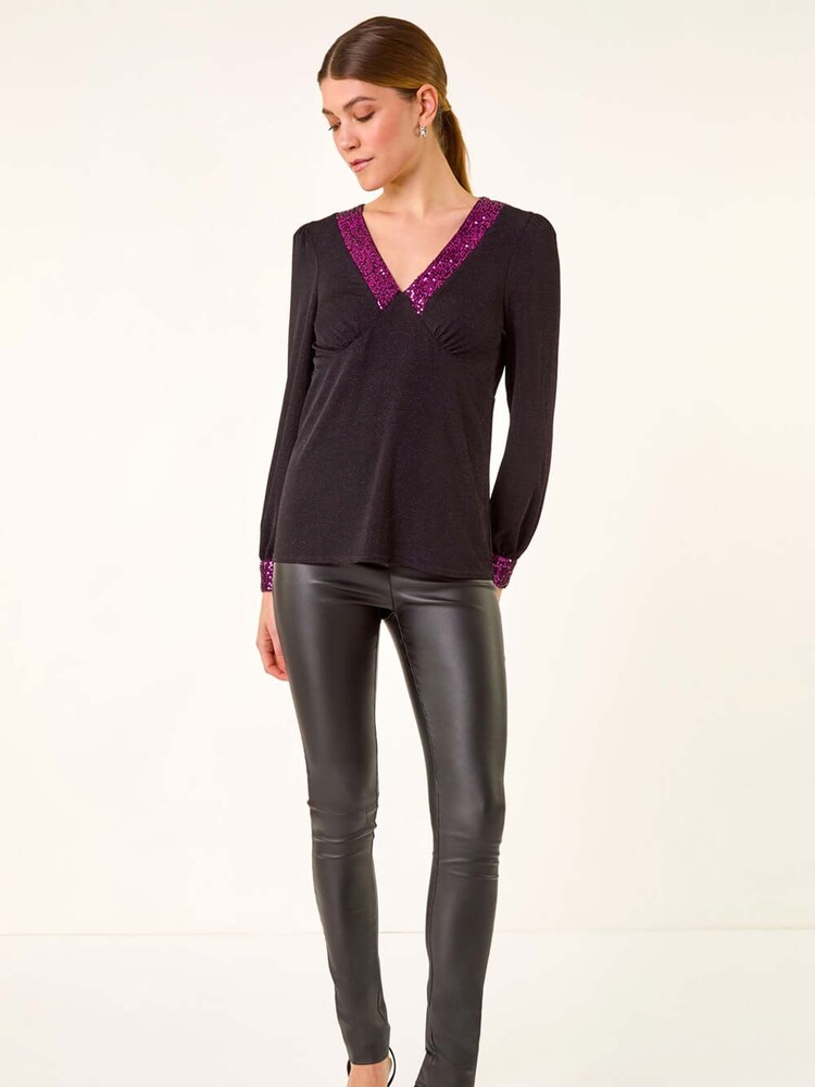 Roman Brillo Sequin V-Neck Blouse - Slika 2 iz 5