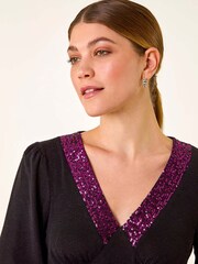 Roman Brillo Sequin V-Neck Blouse - Slika 4 iz 5