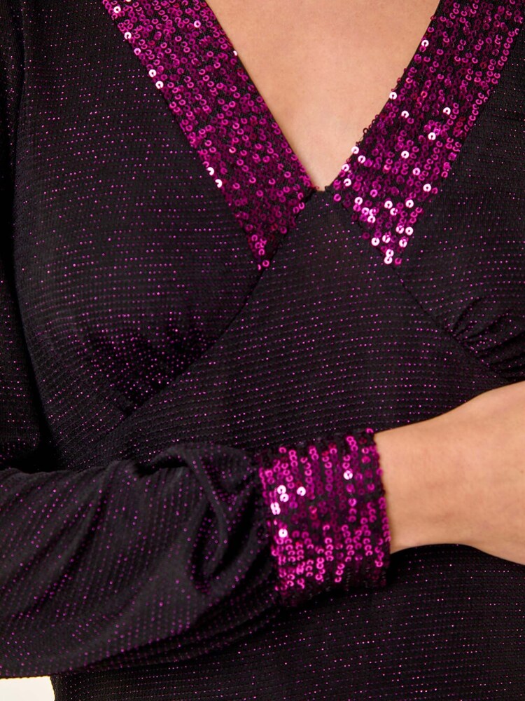 Roman Brillo Sequin V-Neck Blouse - Slika 5 iz 5