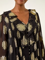 Roman Black Floral Jacquard Frill Buttoned Blouse - Image 5 of 5