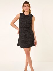 Roman Black Textured Trim Detail Stretch Dress - Image 1 of 5
