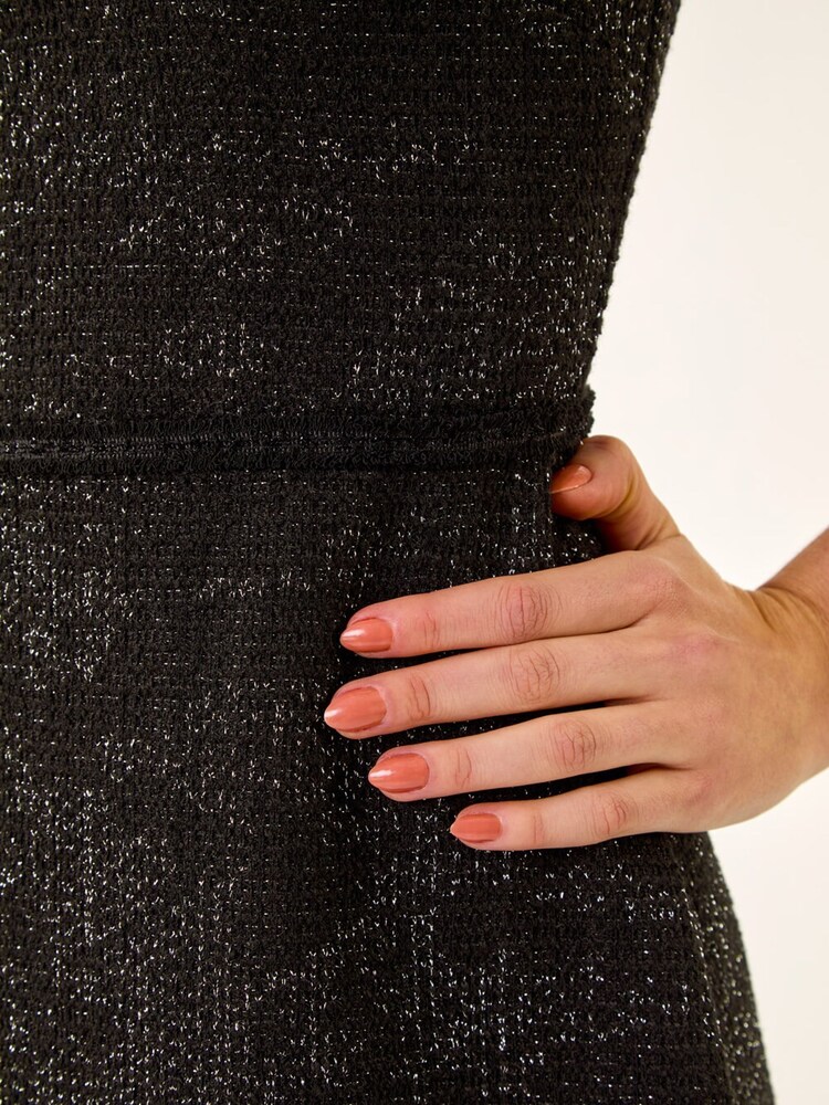 Roman Black Textured Trim Detail Stretch Dress - Image 5 of 5