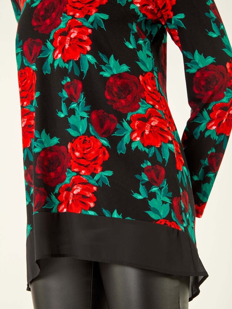 Roman Red Floral Print V-Neck Chiffon Shirt - Image 5 of 5 Roman Red Floral Print V-Neck Chiffon Shirt - Image 5 of 5