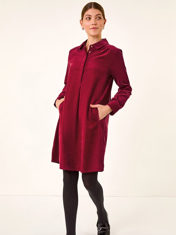 Roman Red Corduroy Tunic Shirt Dress - Image 1 of 5