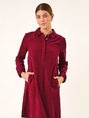 Roman Red Corduroy Tunic Shirt Dress - Image 3 of 5