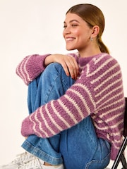 Roman Purple Fluffy Stripe Knit Jumper - Image 1 of 5