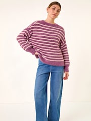 Roman Purple Fluffy Stripe Knit Jumper - Image 2 of 5