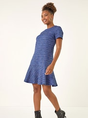Roman Blue Textured A-Line Stretch Dress - Image 1 of 5