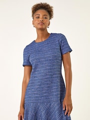Roman Blue Textured A-Line Stretch Dress - Image 2 of 5