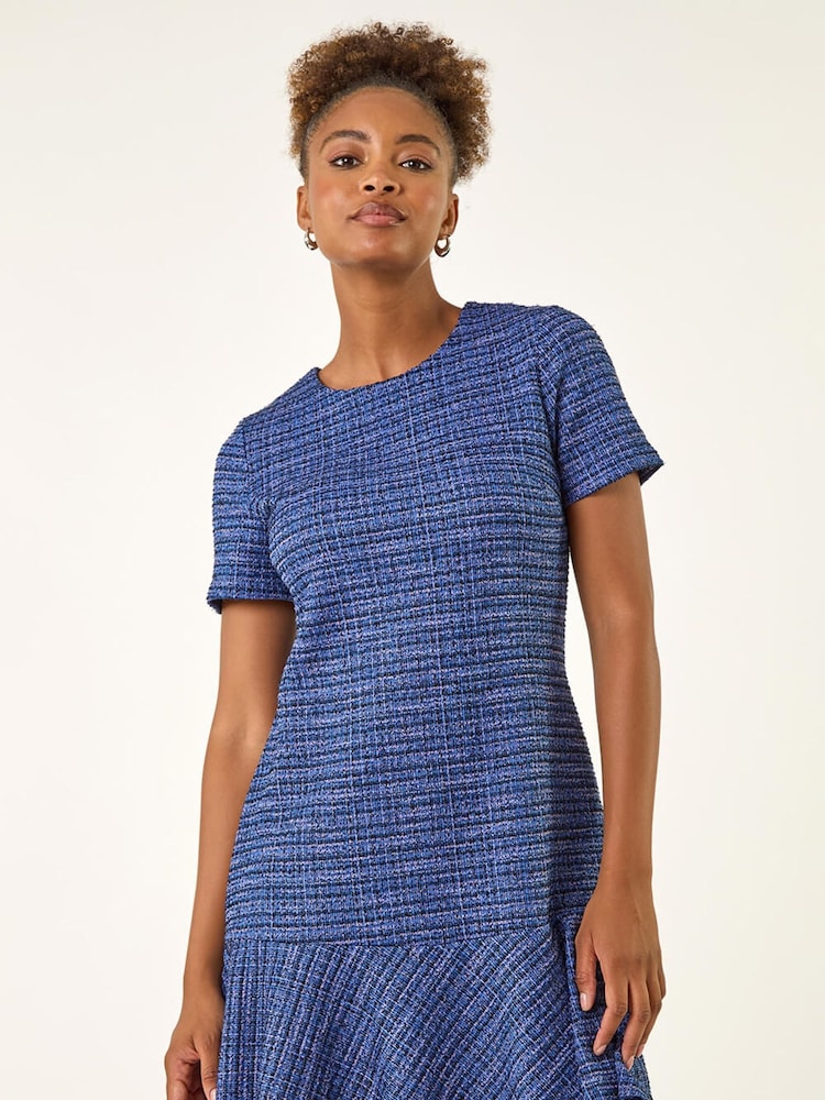 Roman Blue Textured A-Line Stretch Dress - Image 2 of 5 Roman Blue Textured A-Line Stretch Dress - Image 2 of 5