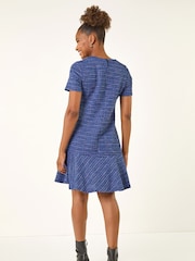 Roman Blue Textured A-Line Stretch Dress - Image 3 of 5