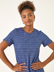 Roman Blue Textured A-Line Stretch Dress - Image 4 of 5
