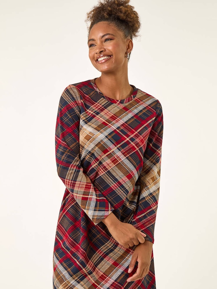 Roman Red Check Print Swing Pocket Dress - Image 2 of 5 Roman Red Check Print Swing Pocket Dress - Image 2 of 5