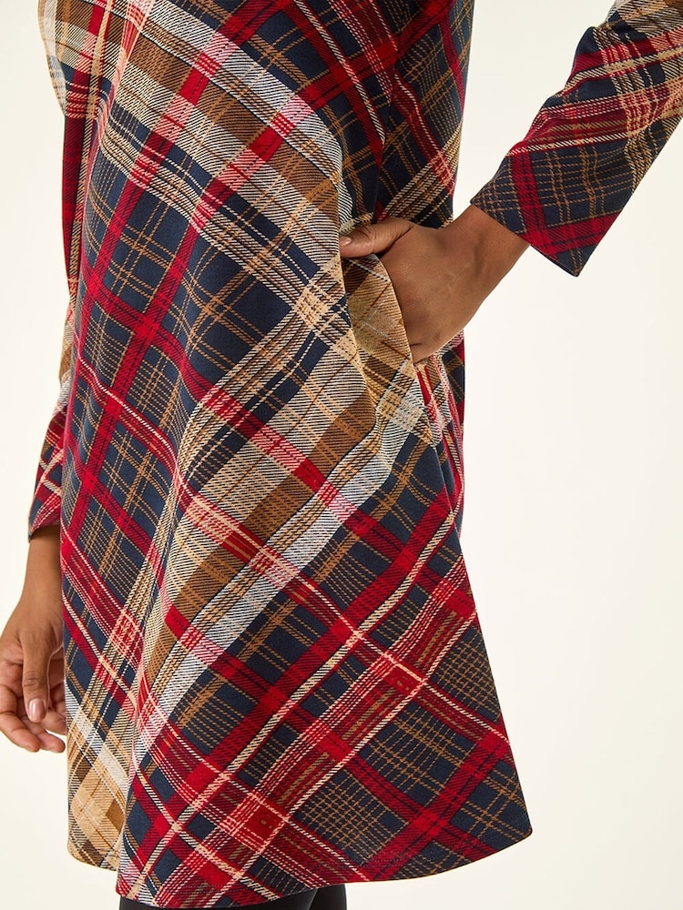 Roman Red Check Print Swing Pocket Dress - Image 5 of 5 Roman Red Check Print Swing Pocket Dress - Image 5 of 5