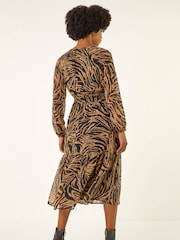 Roman Brown Zebra Print Keyhole Midi Dress - Image 2 of 5