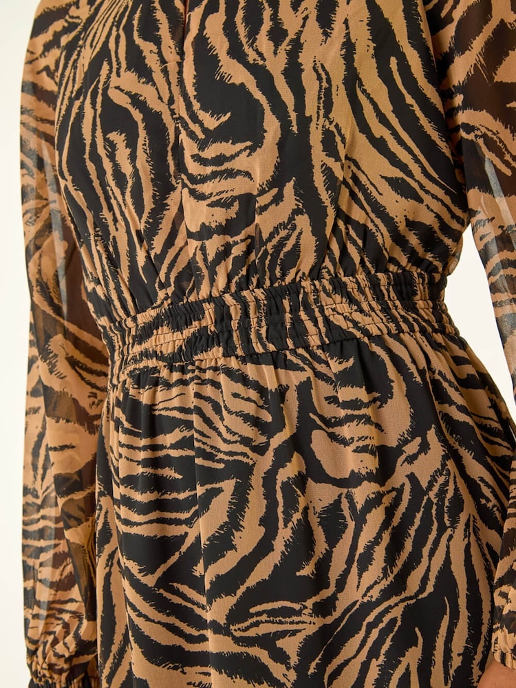 Roman Brown Zebra Print Keyhole Midi Dress - Image 5 of 5