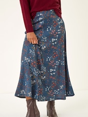 Roman Blue Ditsy Floral Print Stretch Skirt - Image 1 of 5