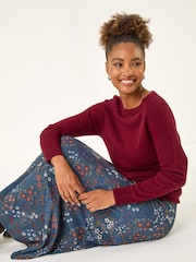 Roman Blue Ditsy Floral Print Stretch Skirt - Image 4 of 5