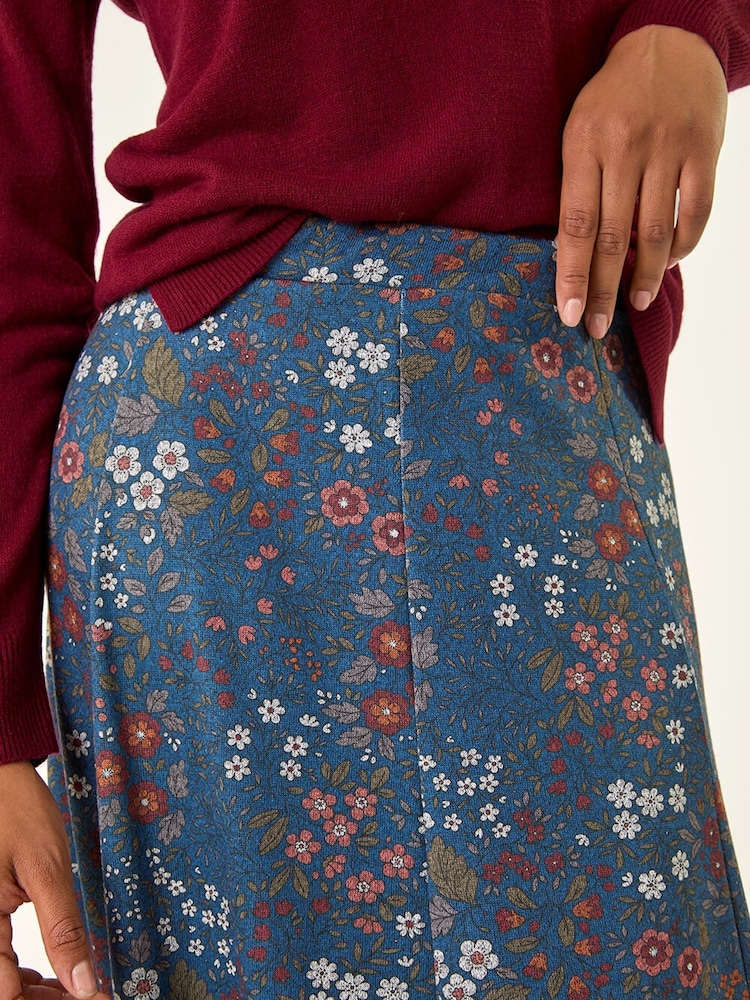 Roman Blue Ditsy Floral Print Stretch Skirt - Image 5 of 5 Roman Blue Ditsy Floral Print Stretch Skirt - Image 5 of 5