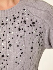 Roman Grey Embellished Cable Knit Jumper - Image 5 of 5