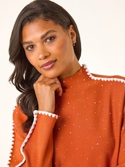 Roman Brown Hotfix Blanket Stitch Knit Jumper - Image 2 of 5