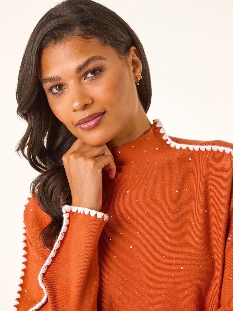 Roman Brown Hotfix Blanket Stitch Knit Jumper - Image 2 of 5