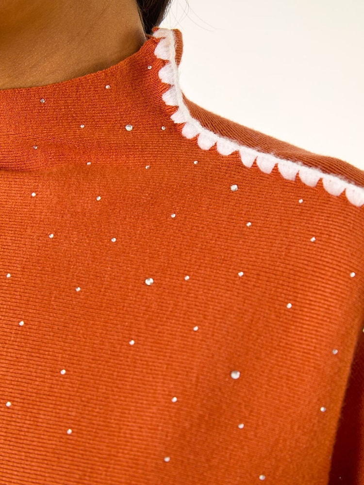 Roman Brown Hotfix Blanket Stitch Knit Jumper - Image 5 of 5