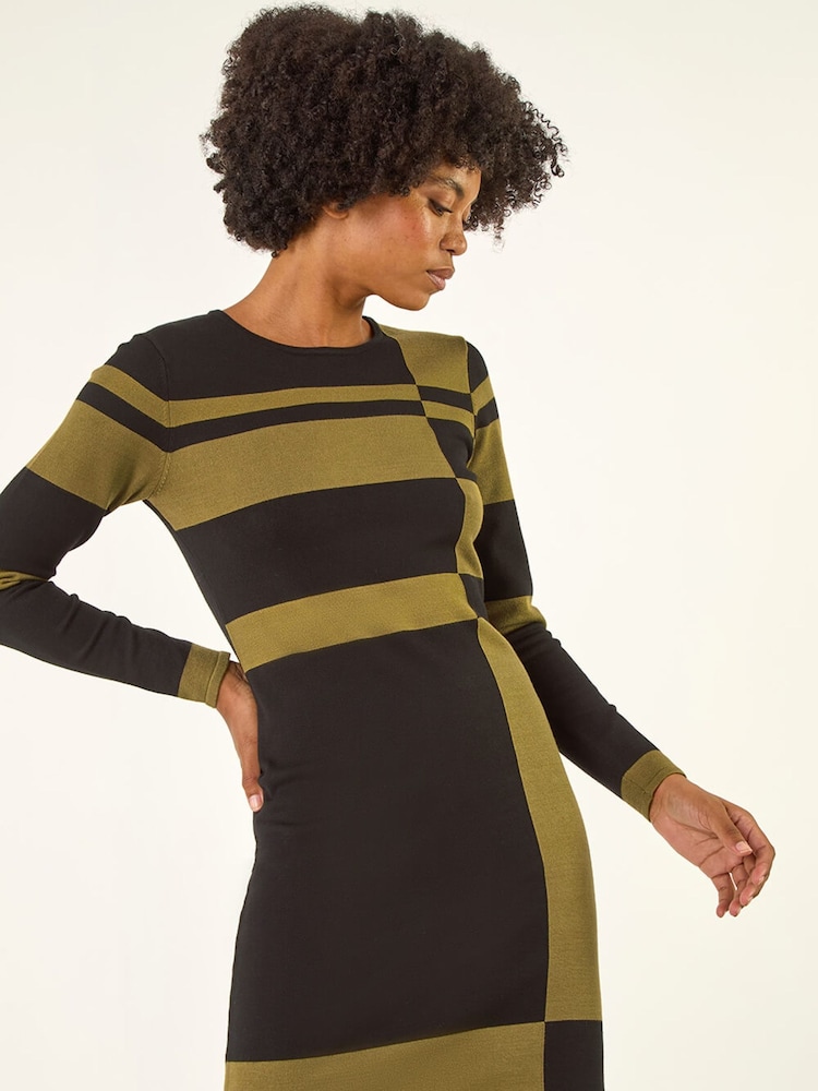 Roman Green Colour Block Knitted Dress - Image 1 of 5