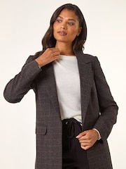 Roman Brown Check Print Longline Blazer - Image 4 of 5