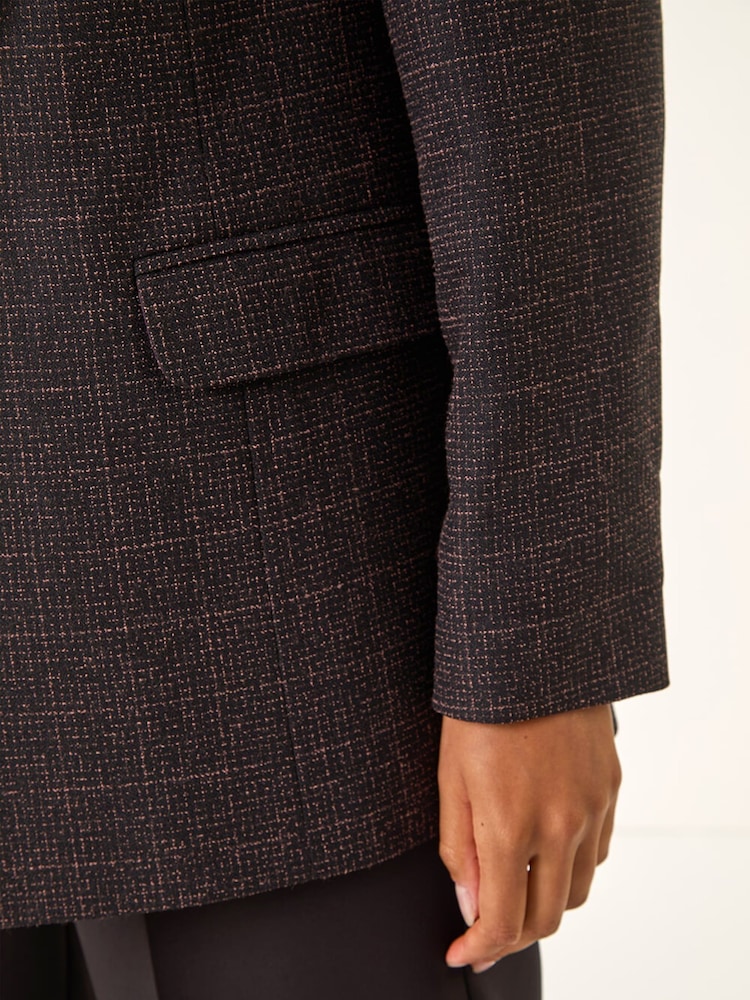 Roman Brown Check Print Longline Blazer - Image 5 of 5 Roman Brown Check Print Longline Blazer - Image 5 of 5