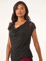 Roman Black Hotfix Cowl Neck Stretch Blouse - Image 4 of 5