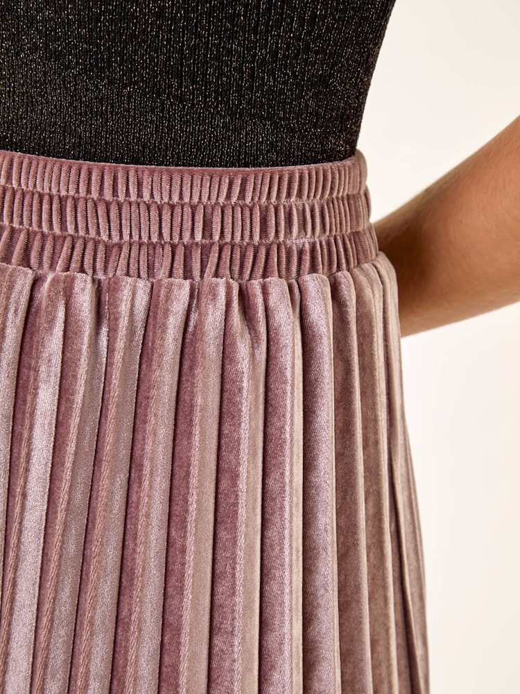 Roman Pink Velvet Pleated Midi Skirt - Image 5 of 5