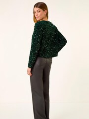 Roman Green Sequin Bow Front Jacket - Image 3 of 5
