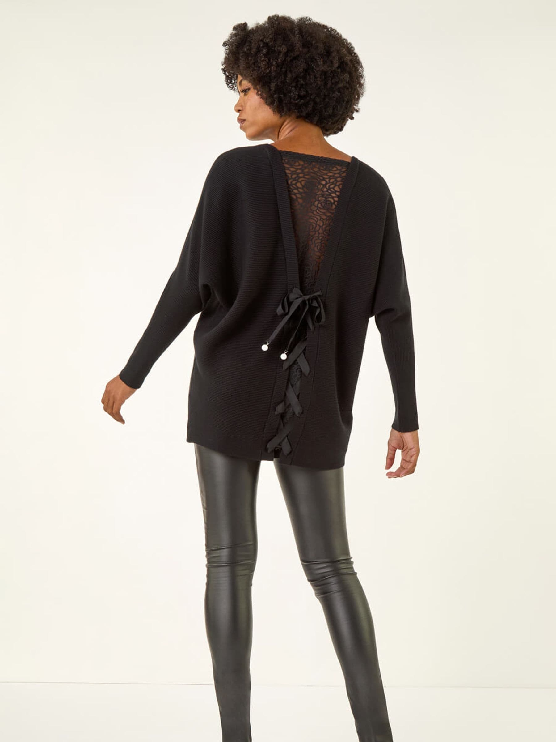 Buy Roman Black V-Neck Lace Back Knit Jumper from the Next UK