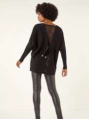 Roman Black V-Neck Lace Back Knit Jumper - Image 3 of 5