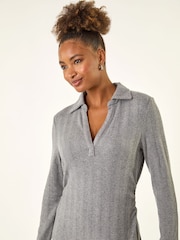 Roman Grey Collar Ribbed Knit Midi Dress - Image 4 of 5