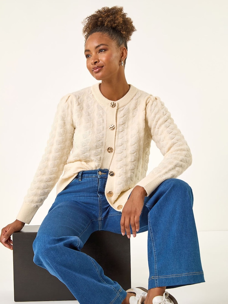 Roman White Textured Buttoned Knit Cardigan - Image 1 of 5