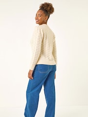 Roman White Textured Buttoned Knit Cardigan - Image 2 of 5