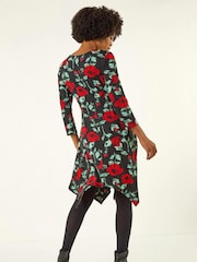 Roman Black Rose Print  Hanky Hem Dress - Image 3 of 5