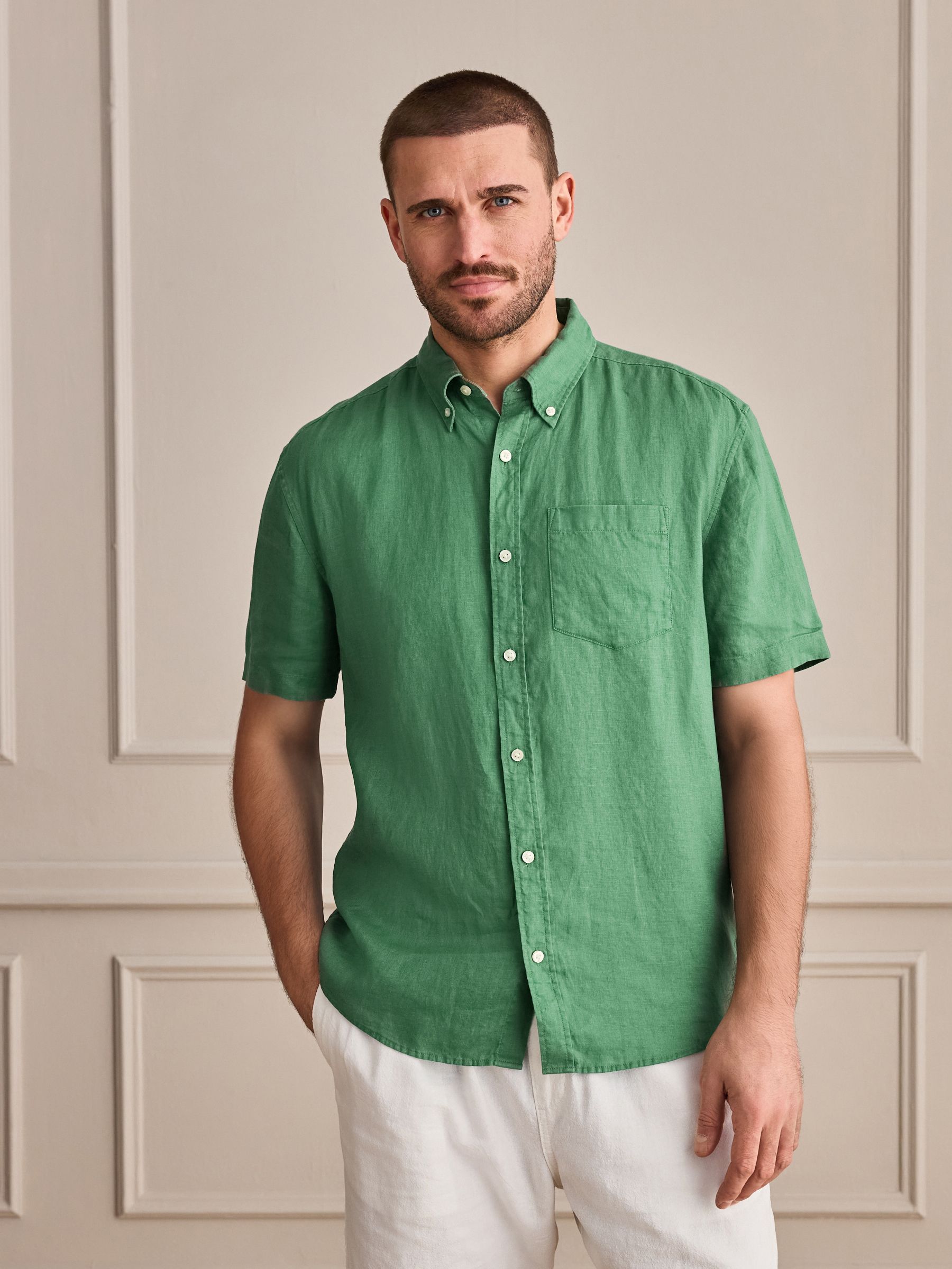 COTTON CASUAL SHIRT GREEN  Sサイズ　c.e Buy Green Short Sleeve Signature 100% Linen Shirt from Next USA