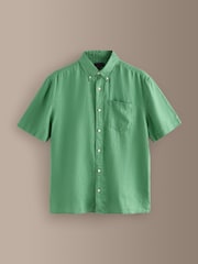 Green Short Sleeve Signature 100% Linen Shirt - Image 5 of 7