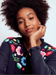 Boden Blue Tall Embroidered Frill Cardigan - Image 2 of 6