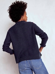 Boden Blue Tall Embroidered Frill Cardigan - Image 3 of 6