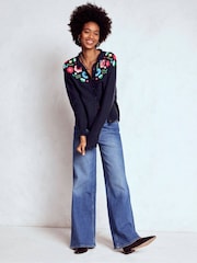 Boden Blue Tall Embroidered Frill Cardigan - Image 4 of 6