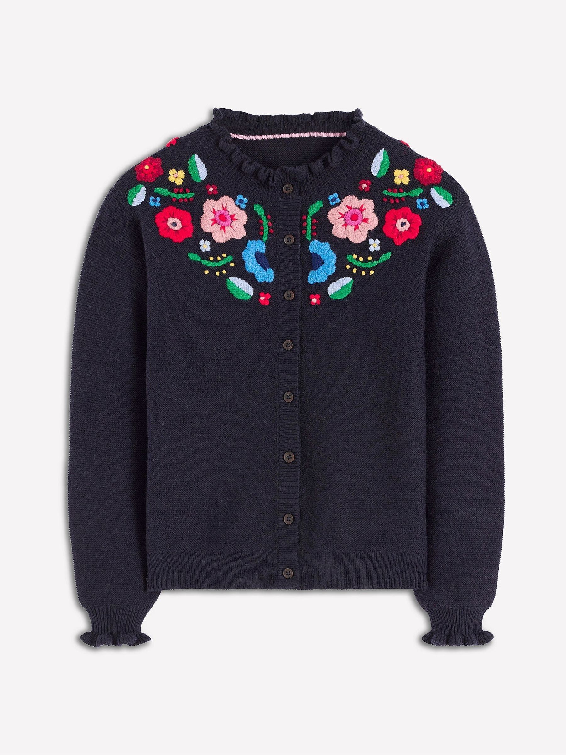 Buy Boden Blue Tall Embroidered Frill Cardigan from Next USA