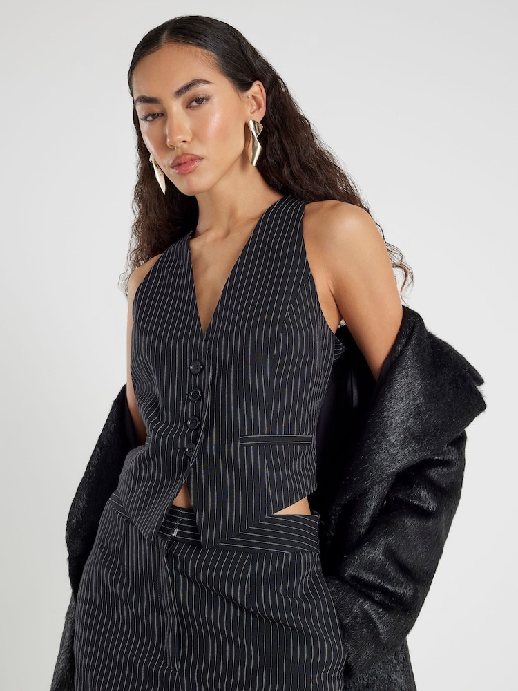 River Island Black Pinstripe Waistcoat - Image 1 of 4 River Island Black Pinstripe Waistcoat - Image 1 of 4