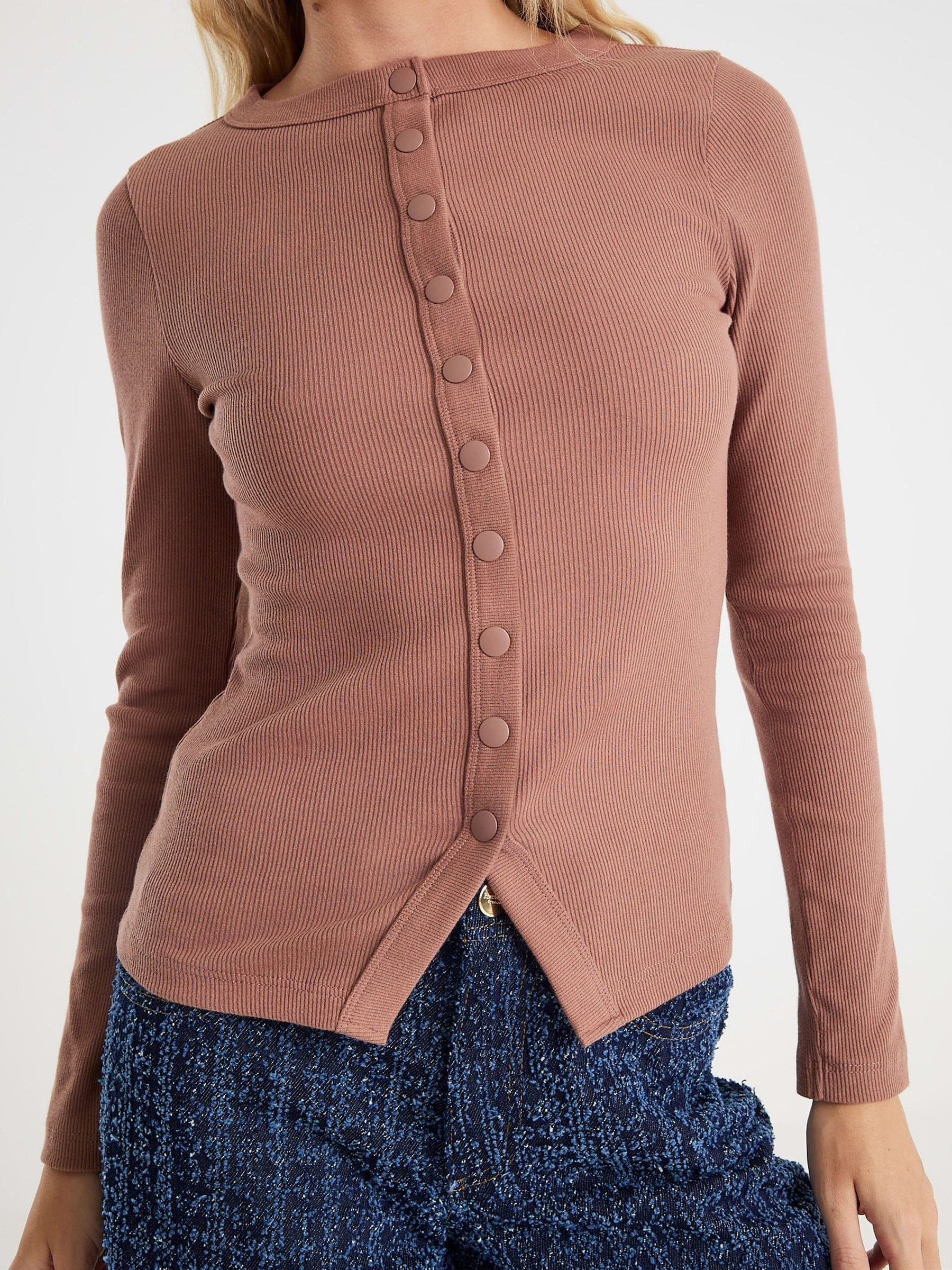 Buy River Island Brown Popper Detail Rib Top from Next South Africa