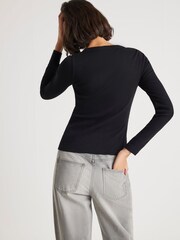 River Island Black Popper Detail Rib Top - Image 2 of 4