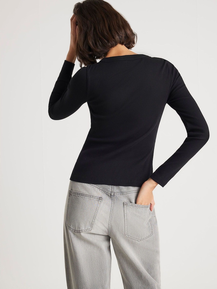 River Island Black Popper Detail Rib Top - Image 2 of 4