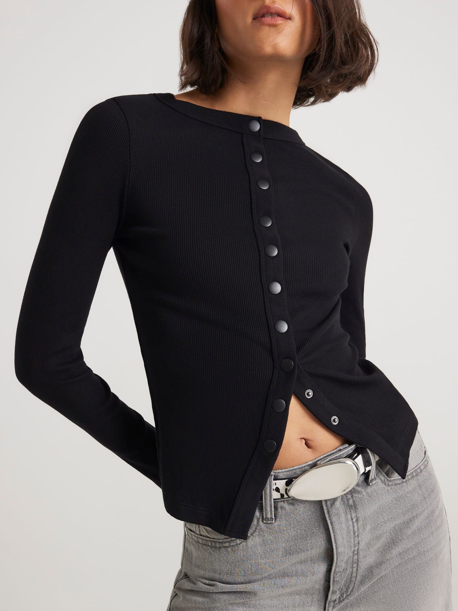 Buy River Island Black Popper Detail Rib Top from the Next UK